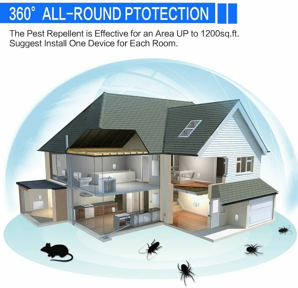 Electronic Pest Reject Control Ultrasonic Repeller Home Bug Rat Spider Roaches
