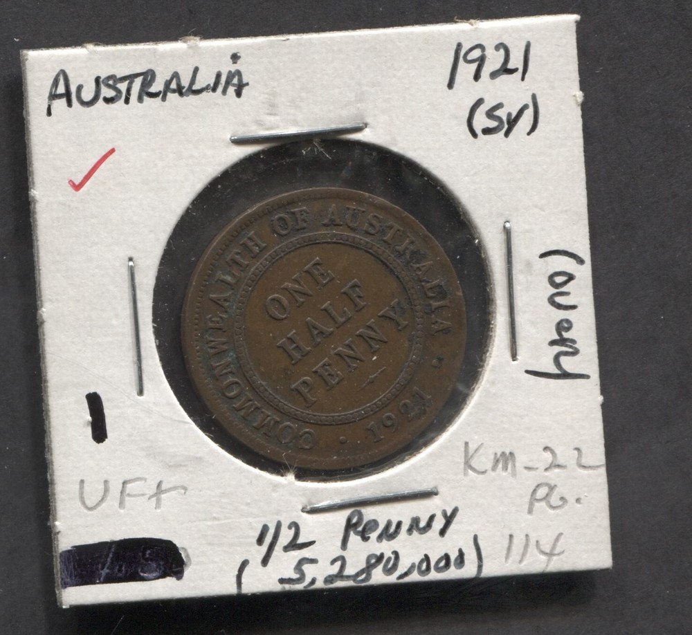 1921-Australia-VF+-KM-22-1/2 Penny