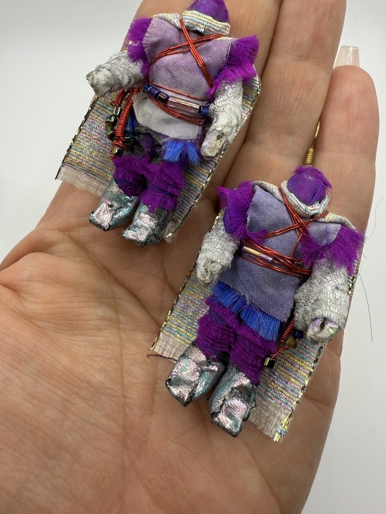 Vintage Unsigned Robot Warrior Handmade Earrings