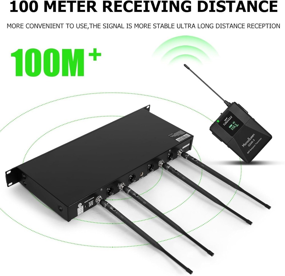 MicrocQueen UHF Wireless Microphone System 4 Channel Lapel / Lavalier Karaoke