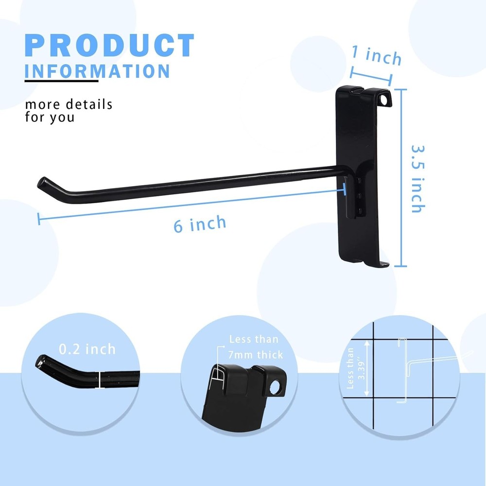 6-Inch Gridwall Hooks, 32 Pieces for Grid Wall Panel, Black