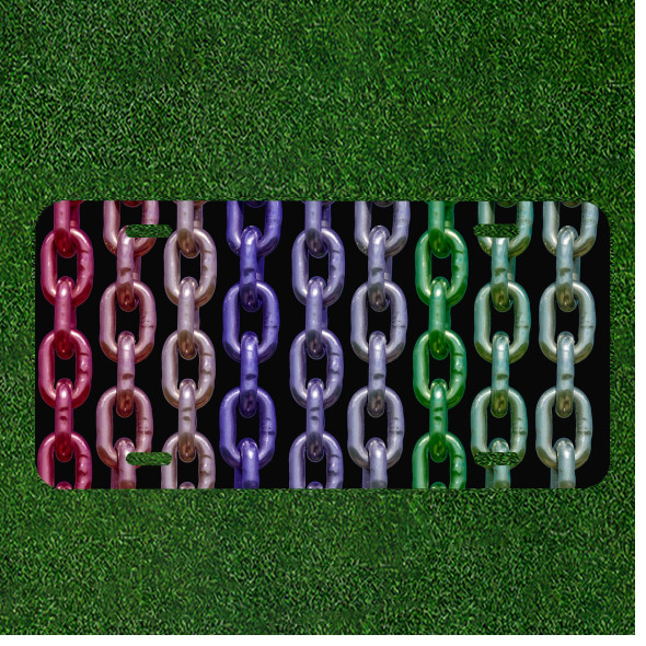 Creative License Plate Auto Tag With Rainbow Colored Chains