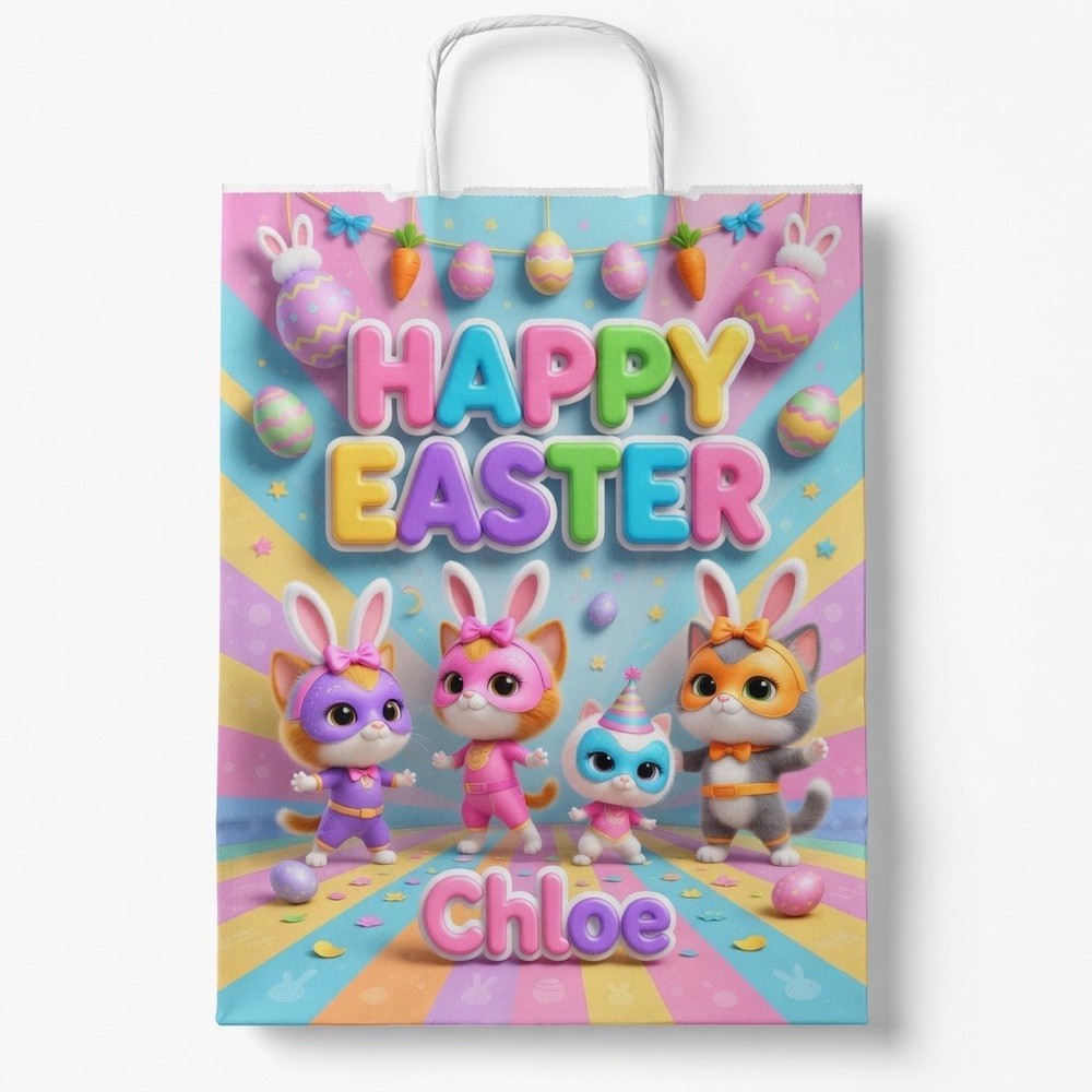 Custom Easter  Bag - Super Kitties   Easter Bag  - Personalised  Easter Bag