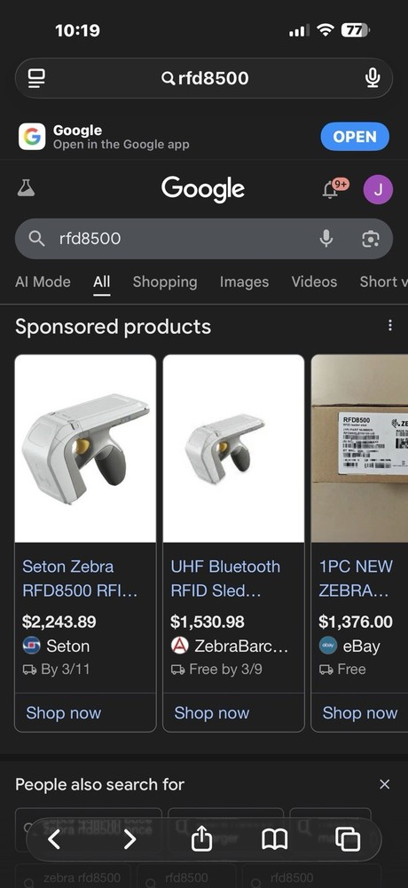 Zebra RFD8500 RFID Reader Sled UHF Bluetooth 1D/2D Barcode Scanner with Battery