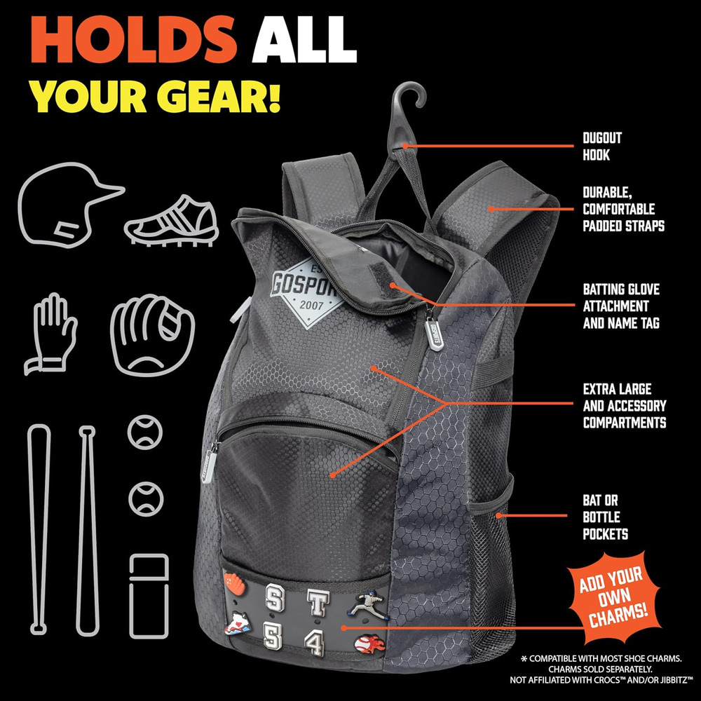 Youth Baseball and Softball Bag with Customizable Charm Panel