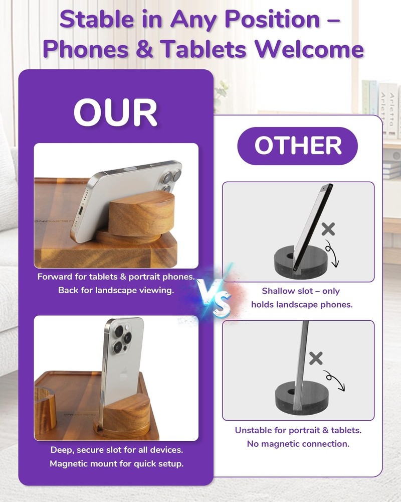 Couch Arm Tray Table with Cup Holder & Adjustable Phone Stand – Foldable A