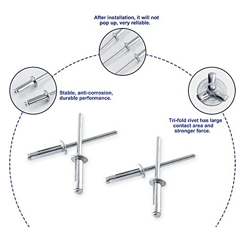 Trifold Exploding Pop Rivets 3/16" x 1" - Solid Aluminum Bulb Style Large Flange