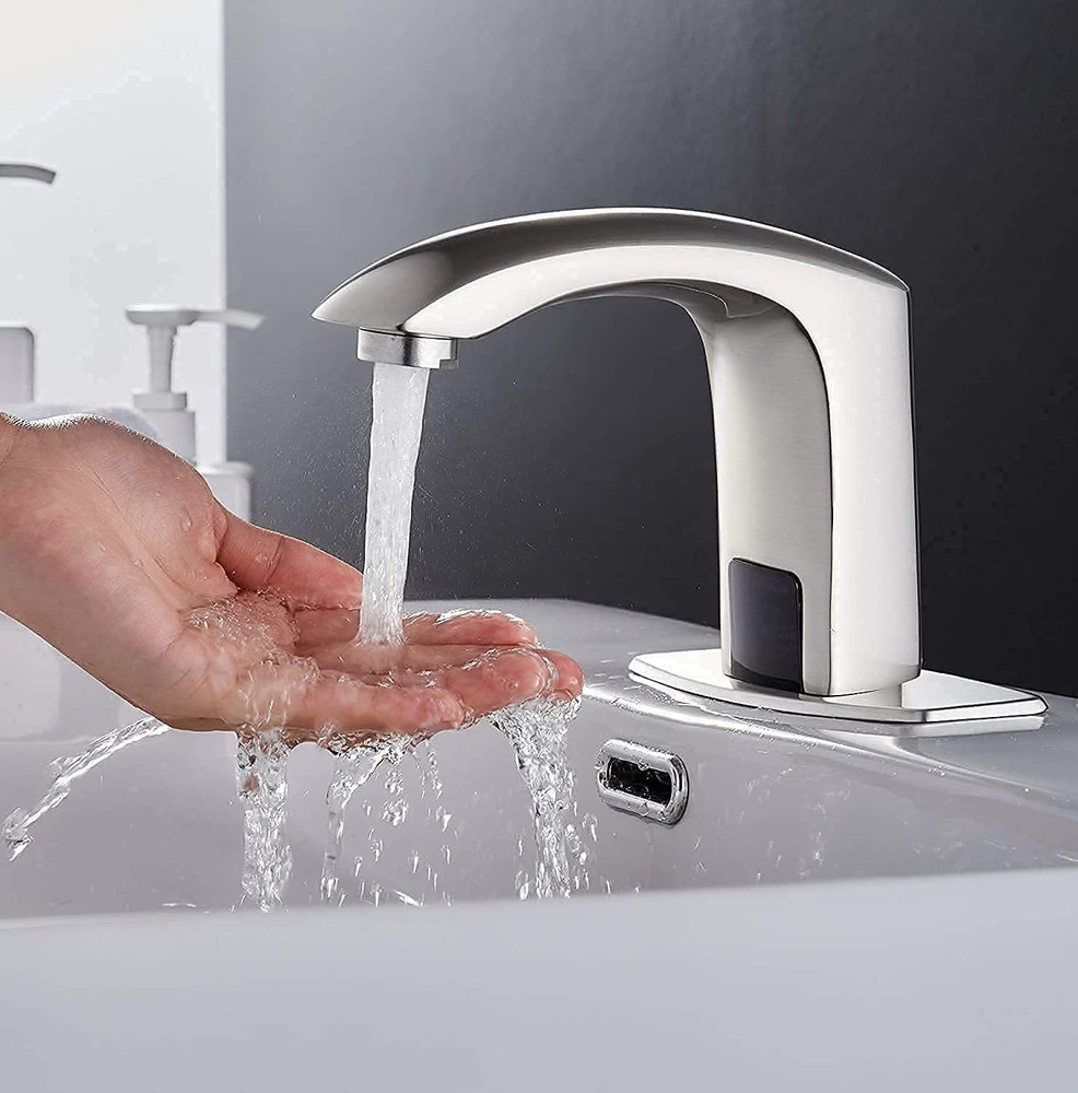Automatic Sensor Touchless Bathroom Faucet Brushed Nickel Match Pop Up Drain ...