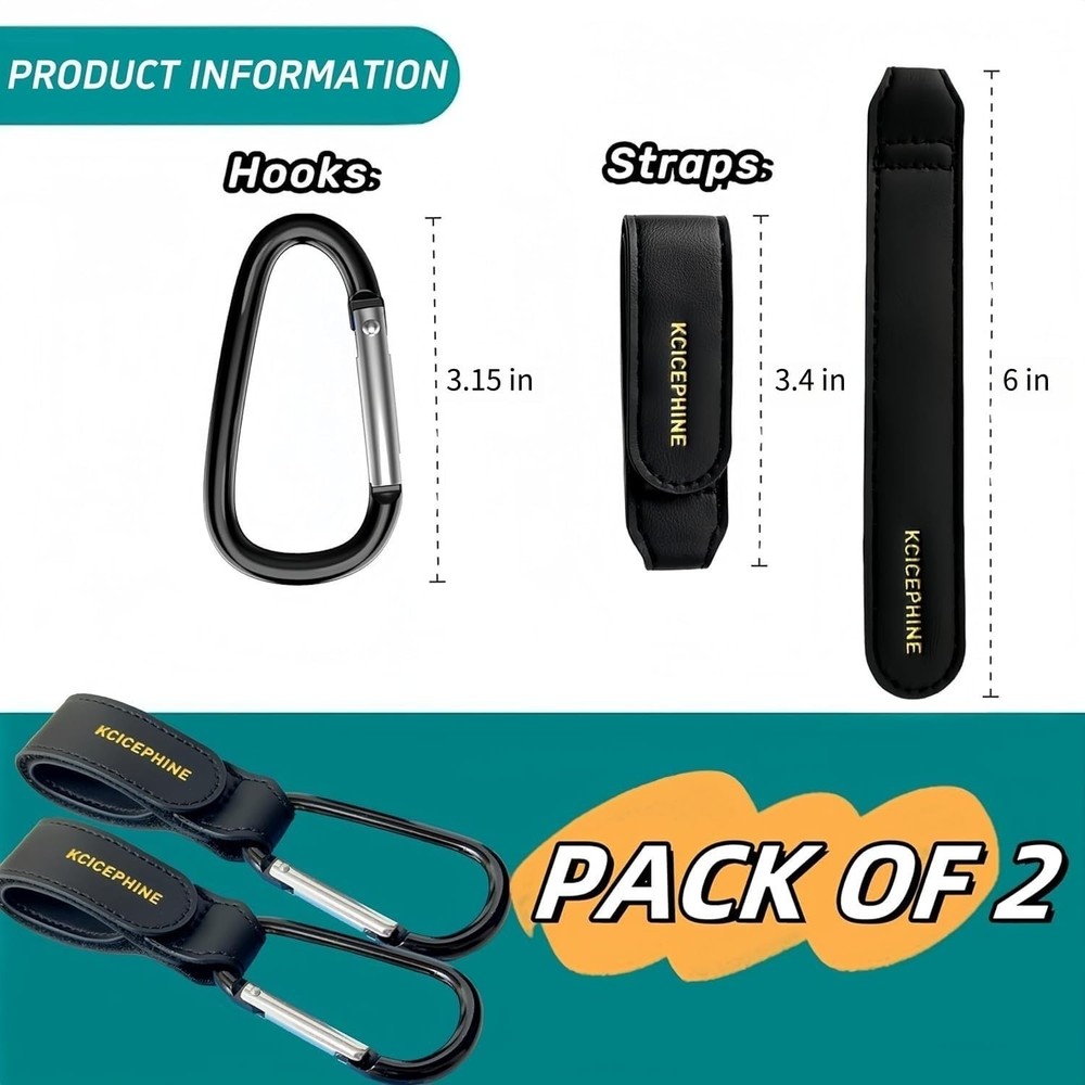2 Pack Stroller Hooks, Stroller Straps for Diaper Bags,Adjustable Stroller Ca...
