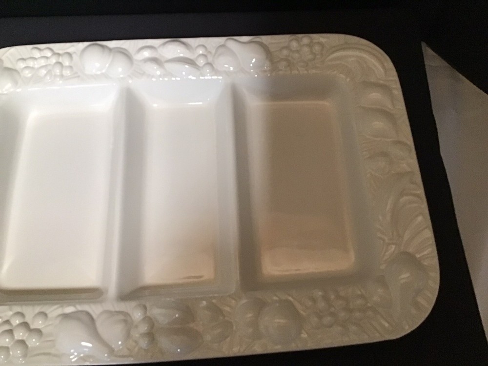 Studio Nova 3 Part Rectangular Divided Server White Emboss Fruit Made In Japan