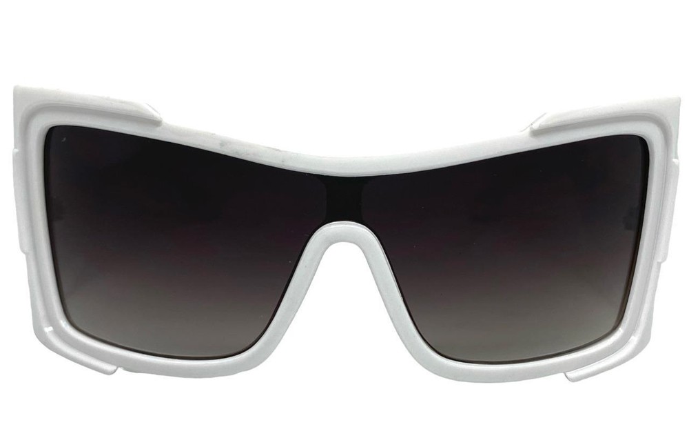 Oversize Modern Retro Shield Party Raver SUNGLASSES Huge Super Thick White Frame