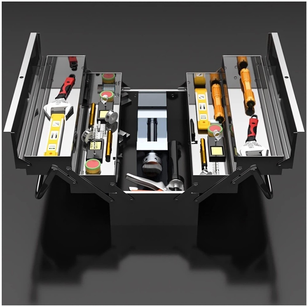 Portable Stainless Steel Multi-Layer Folding Tool Box, Lockable Cabinet Organi