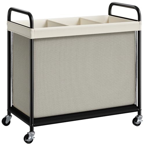 Laundry Hamper 3 Section, 120L Rolling Laundry Sorter with 3-Section Beige