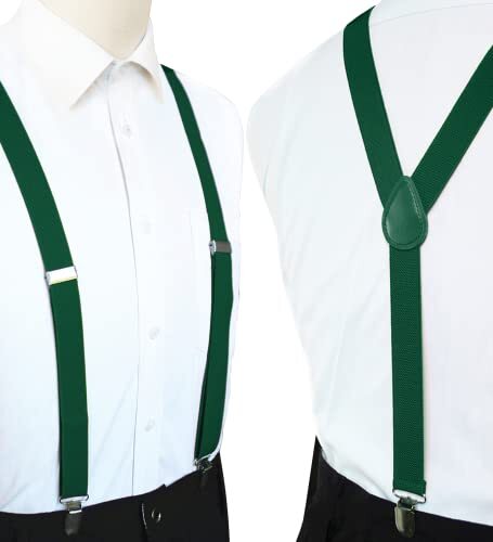 Solid Color Mens Suspender with 3 Strong Clips Adjustable Braces Dark Green