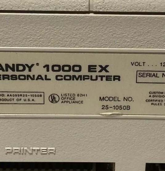Tandy 1000 EX 25-1050B Personal Computer Clean - Powers On UNTESTED, PARTS ONLY