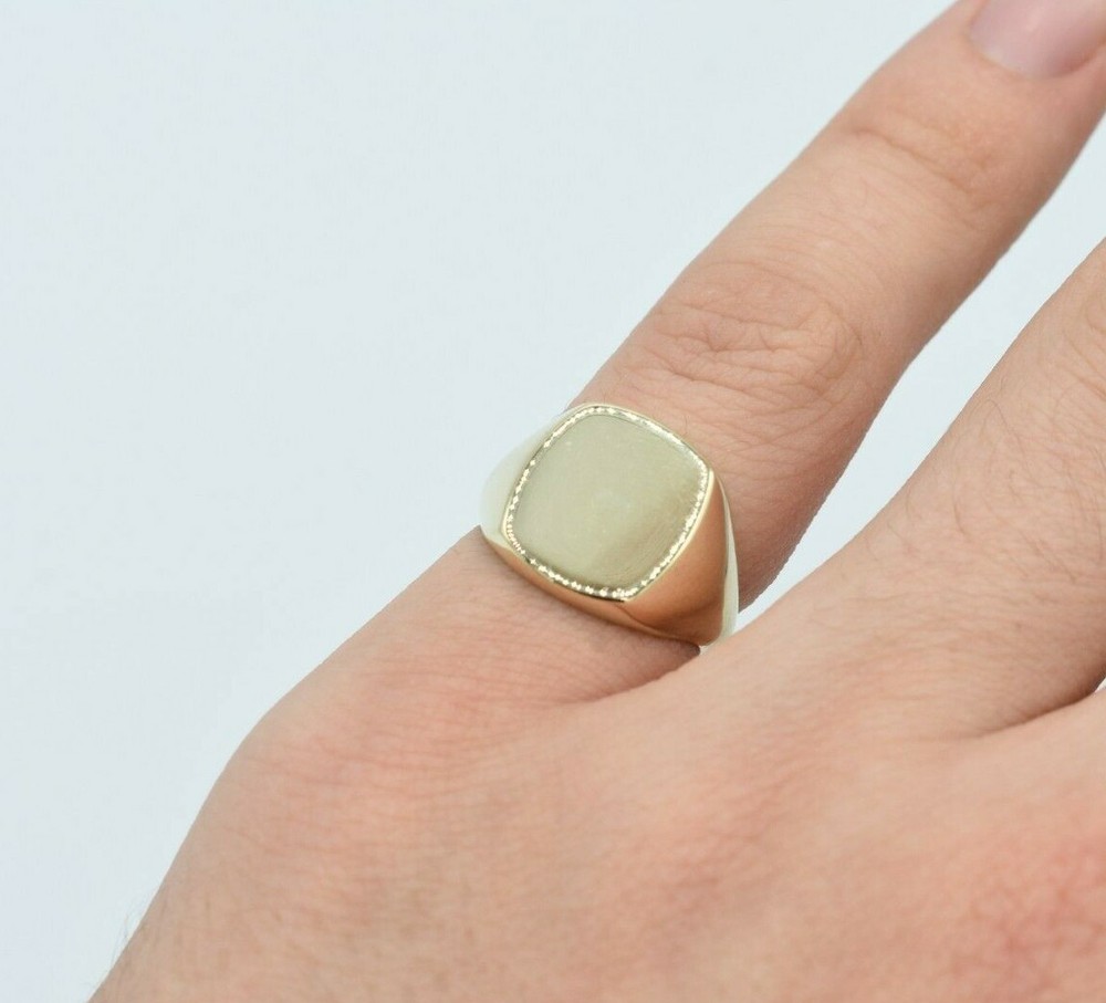 Large Shiny Signet Ring Real Solid 10K Yellow Gold All Sizes