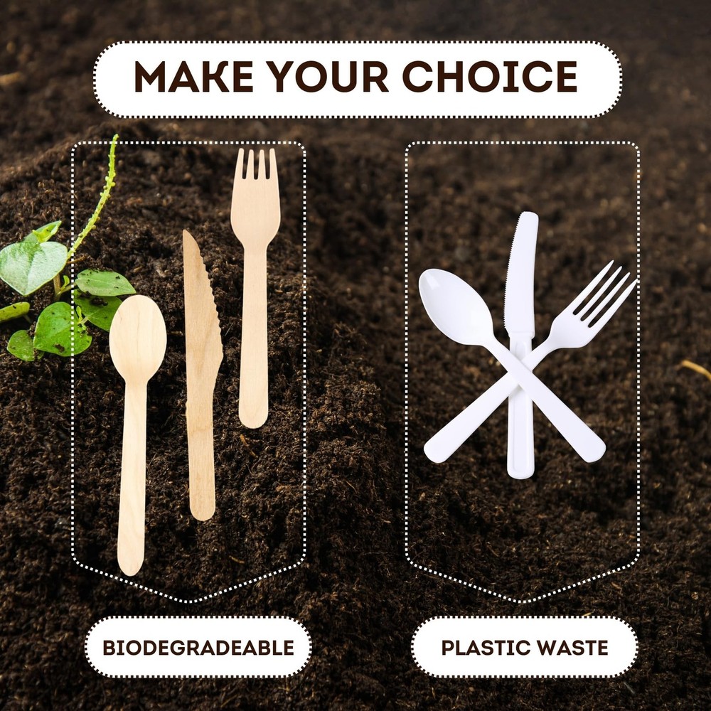 Wood Compostable Utensils Set or compostable silverware - 360 Pieces (120 For...