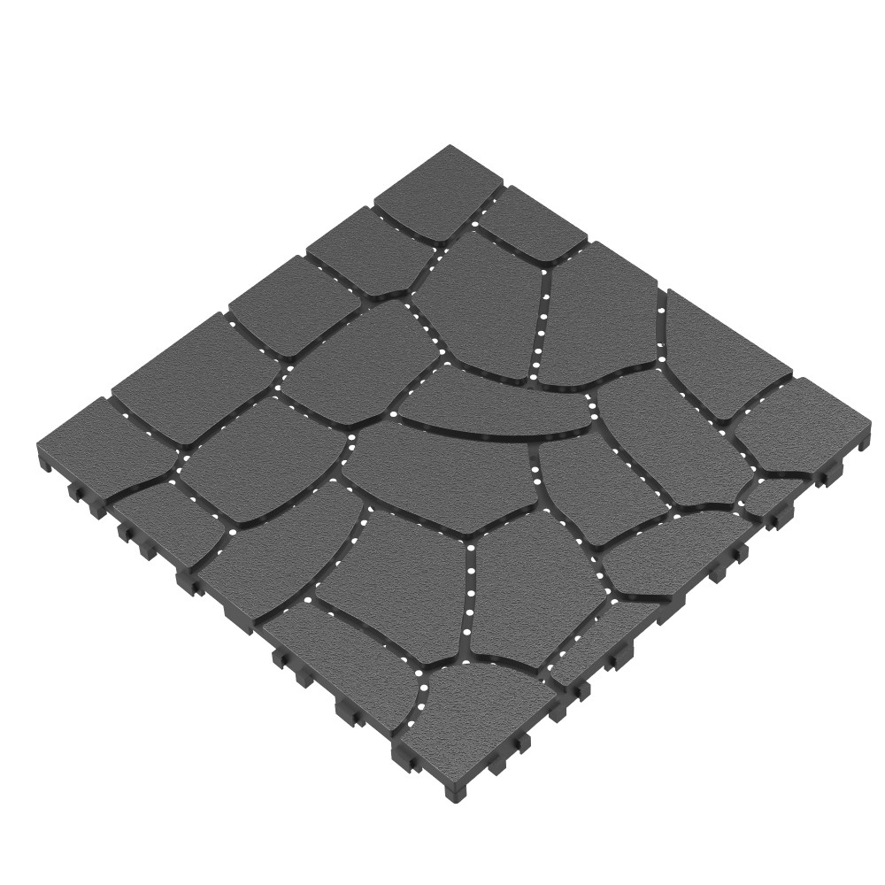 Stone Texture Interlocking Patio Deck Tiles 44pcs Dark Gray DIY Tool Free