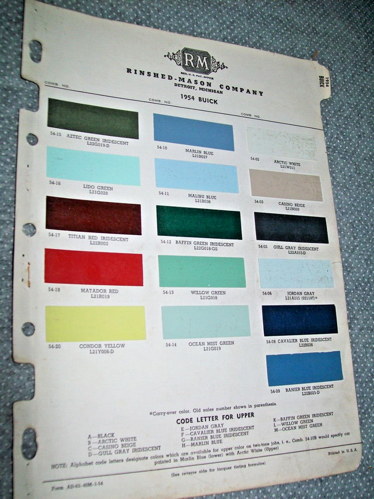 1954 Buick Paint Chips set