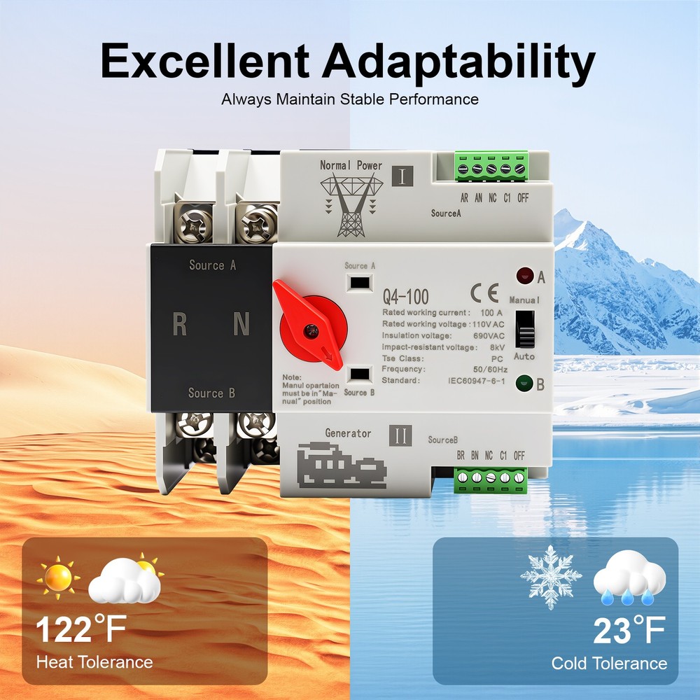 2P 100A Dual Power Automatic Transfer Switch Power Generator Changeover Switch