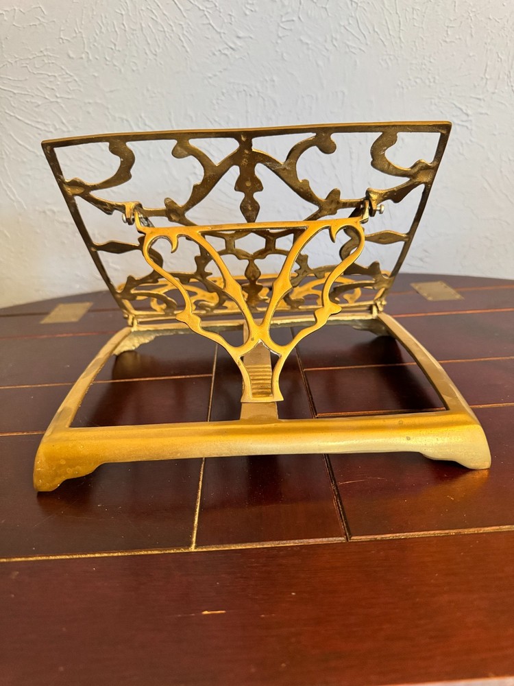 Vintage Solid Ornate Brass Folding Adjustable Book/Bible stand