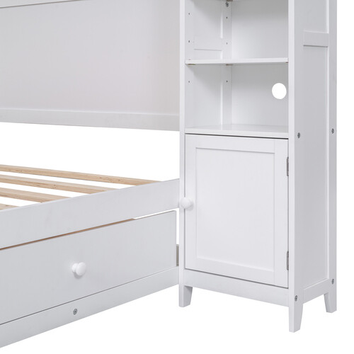Solid Wood Platform Bed Frames with Storage Drawers All-in-One Cabinet and Shelf