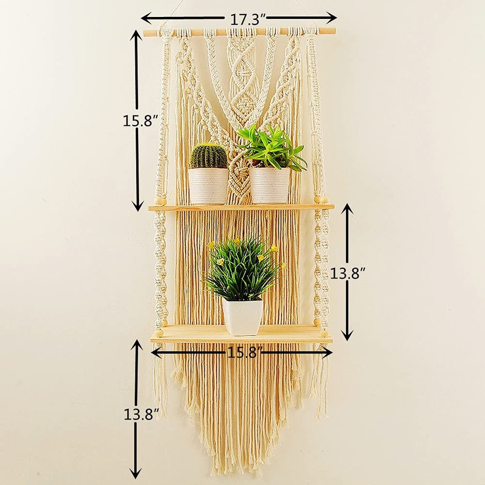 Macrame Wall Hanging Shelf - Boho Hanging Shelves for Wall - Decorative Bohem...