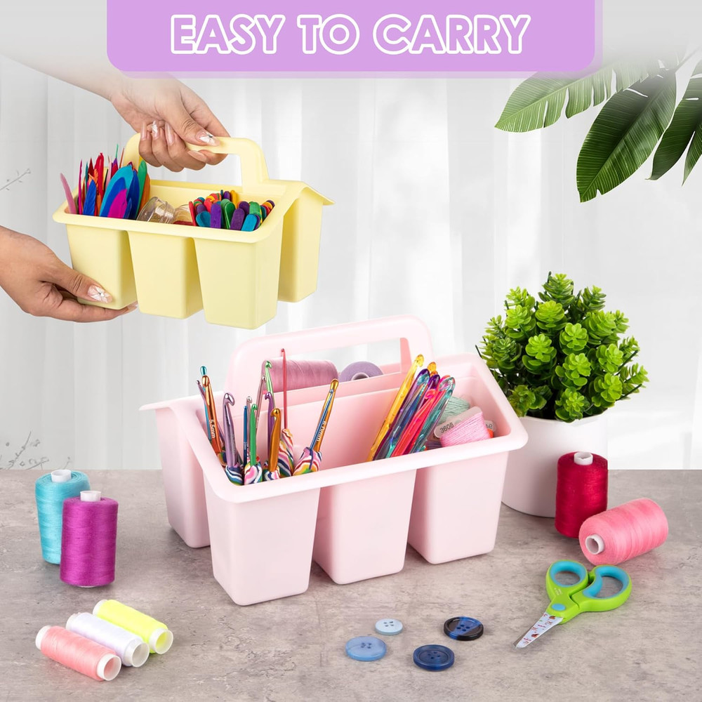 Plastic Caddy with Handle,Protable Classroom Craft Caddy, 6-Pack Storage Caddy f
