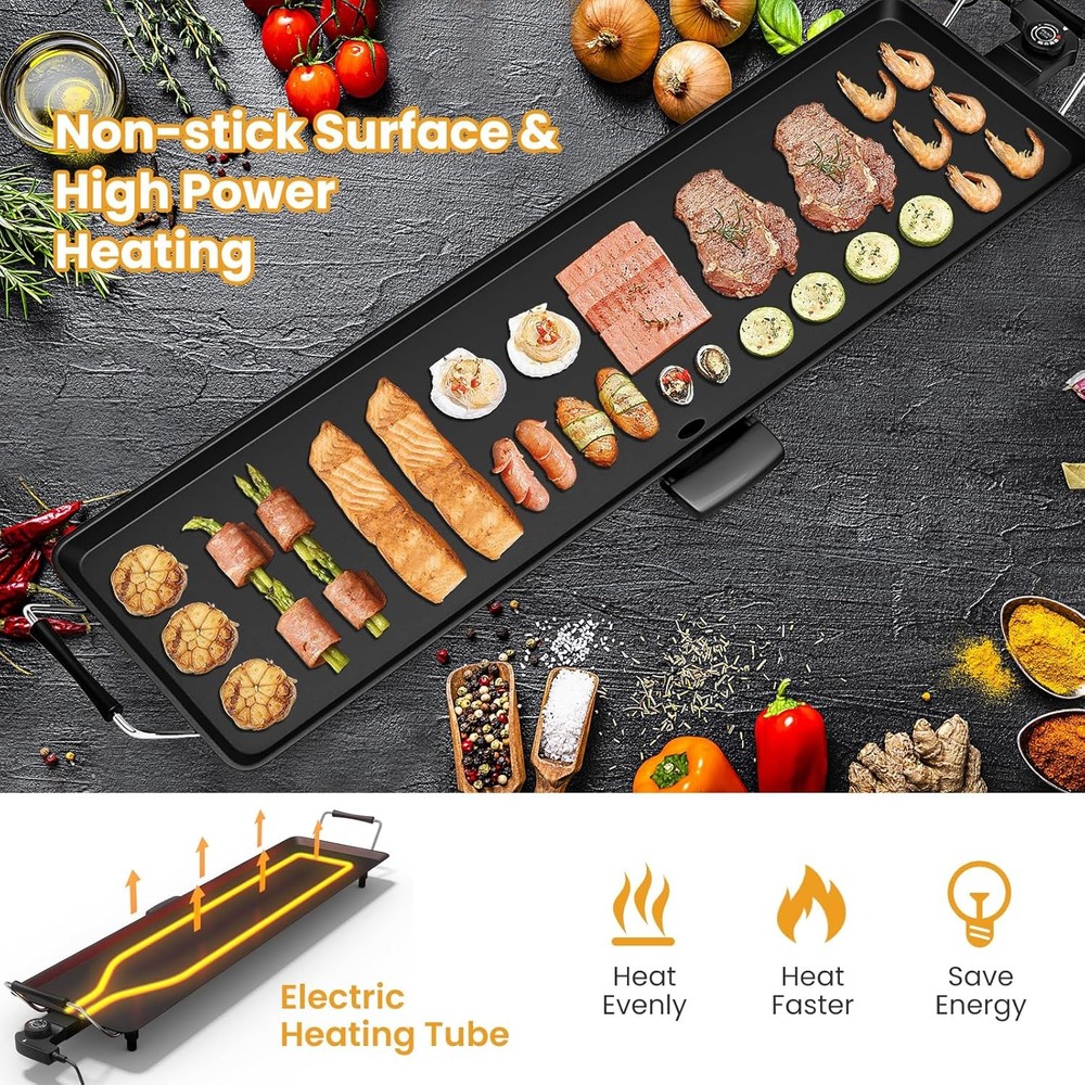 35" Nonstick Electric Griddle Teppanyaki Grill with Adjustable Temperature