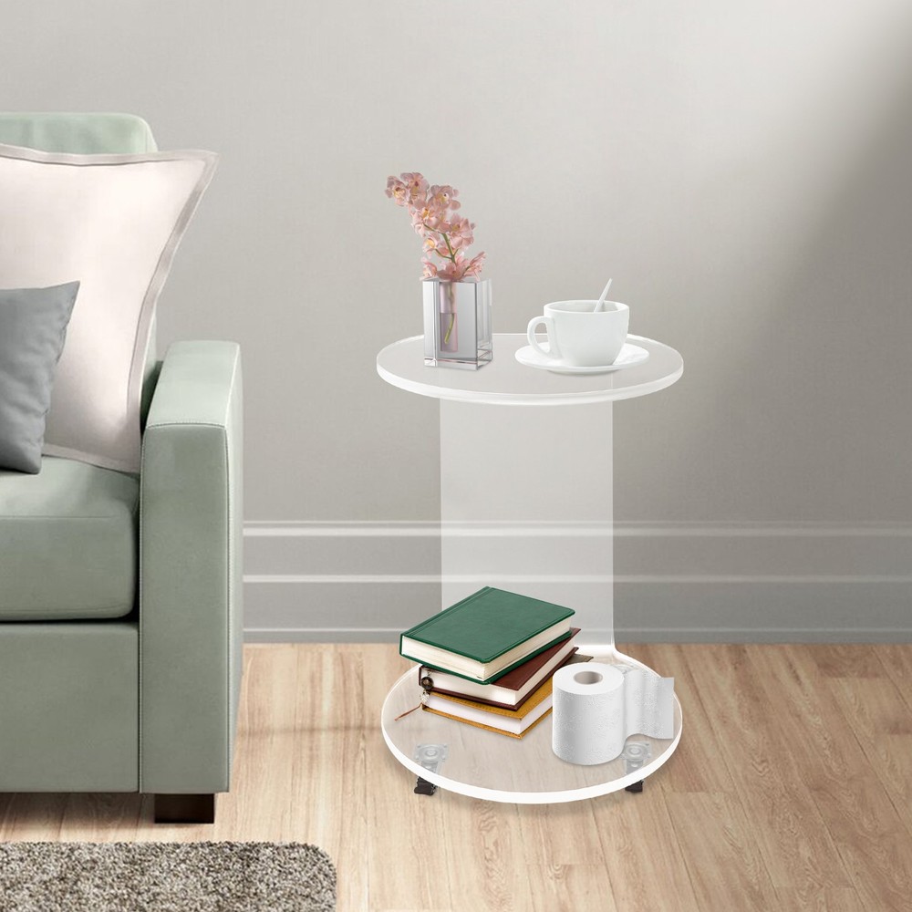Acrylic Nightstand Side Table, Mobile Side Table, 2-tier Display End Table