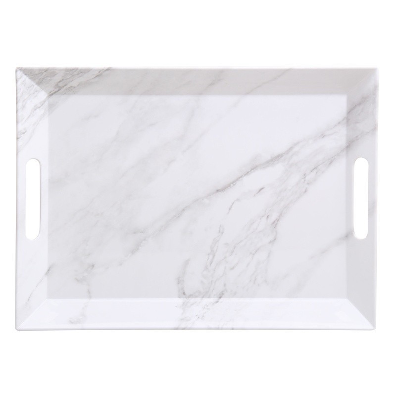 Melamine Marble Rectangle Serving Tray 2 Pack Handled Durable Dishwasher Safe US