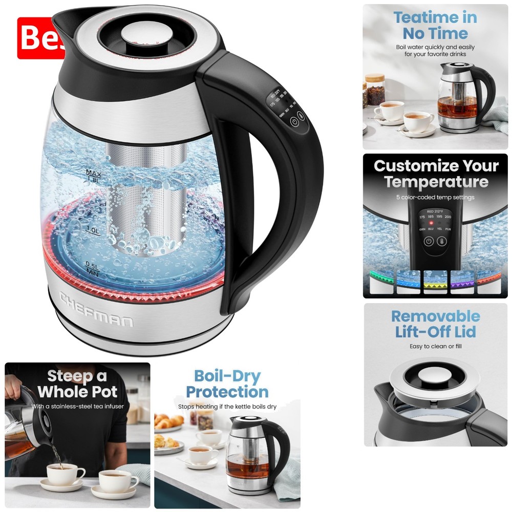 Luxury Glass Electric Kettle with Temperature Control, 1.8 Liters Capacity