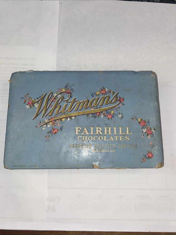 VTG Whitman’s Fairhill Chocolates Empty Box Assorted Selected Centers  1lb Box