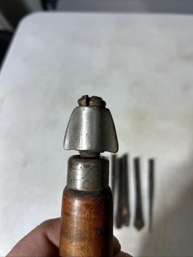 Vintage Wood Handle Screwdriver/Multi Tool With Bit Storage 7 Bits Marked