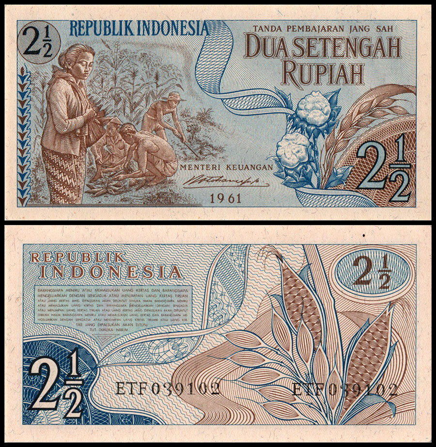 Indonesia 2 1/2 Rupiah, 1961, P-79, UNC X 10 PCS