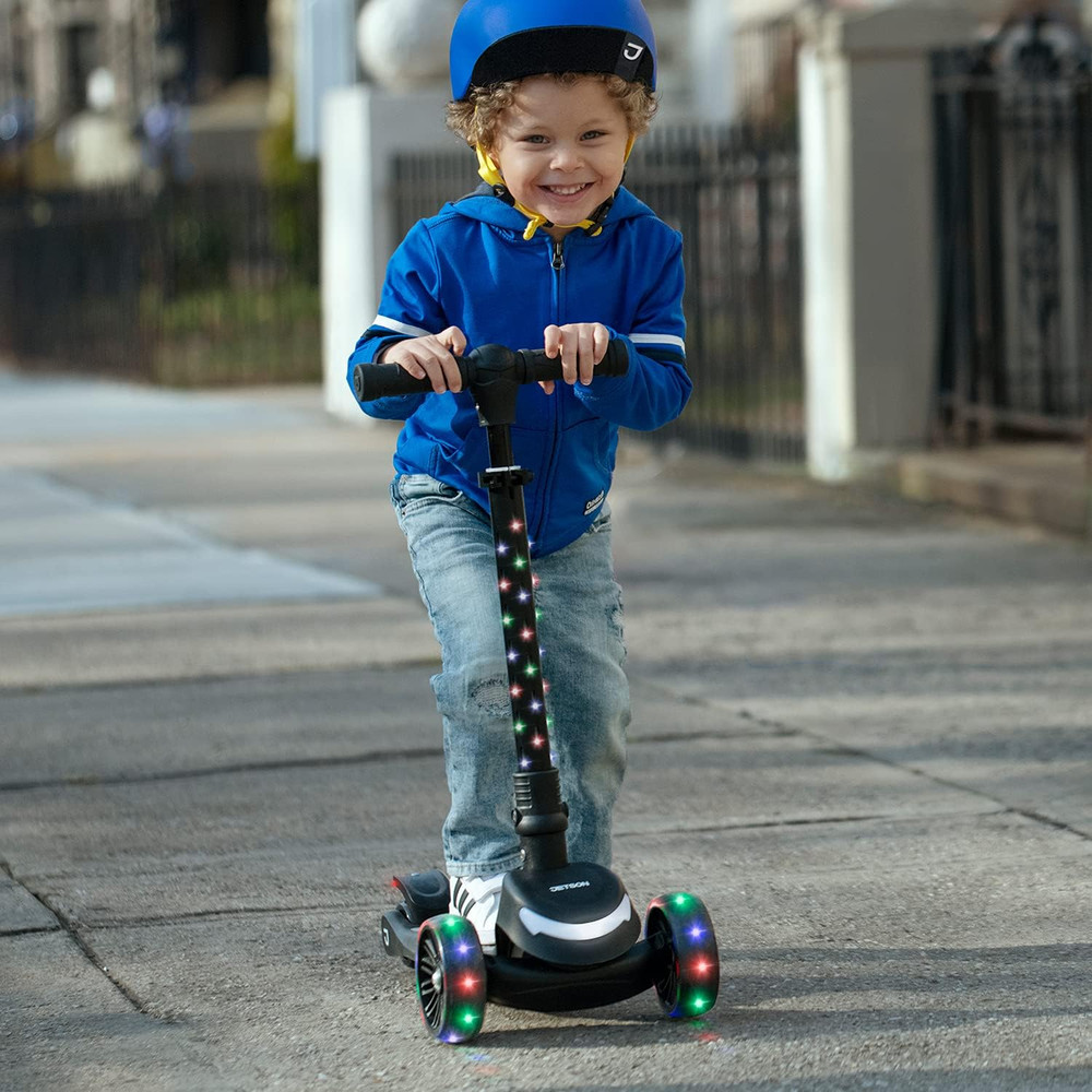 3-Wheel Light-Up Kick Scooter, Lights on Stem & Wheels, Height Adjustable Handle