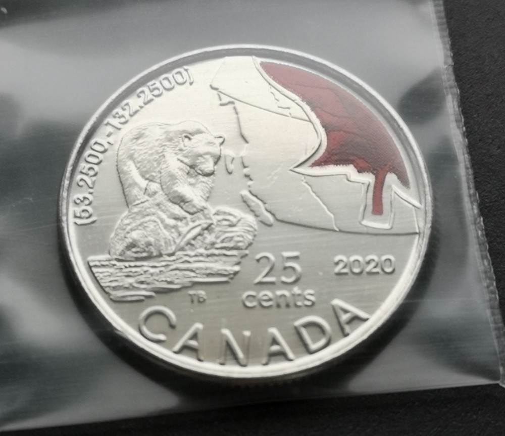 *** CANADA  25  CENTS  COLOURED  2020  *** KERMODE  BEAR  ***
