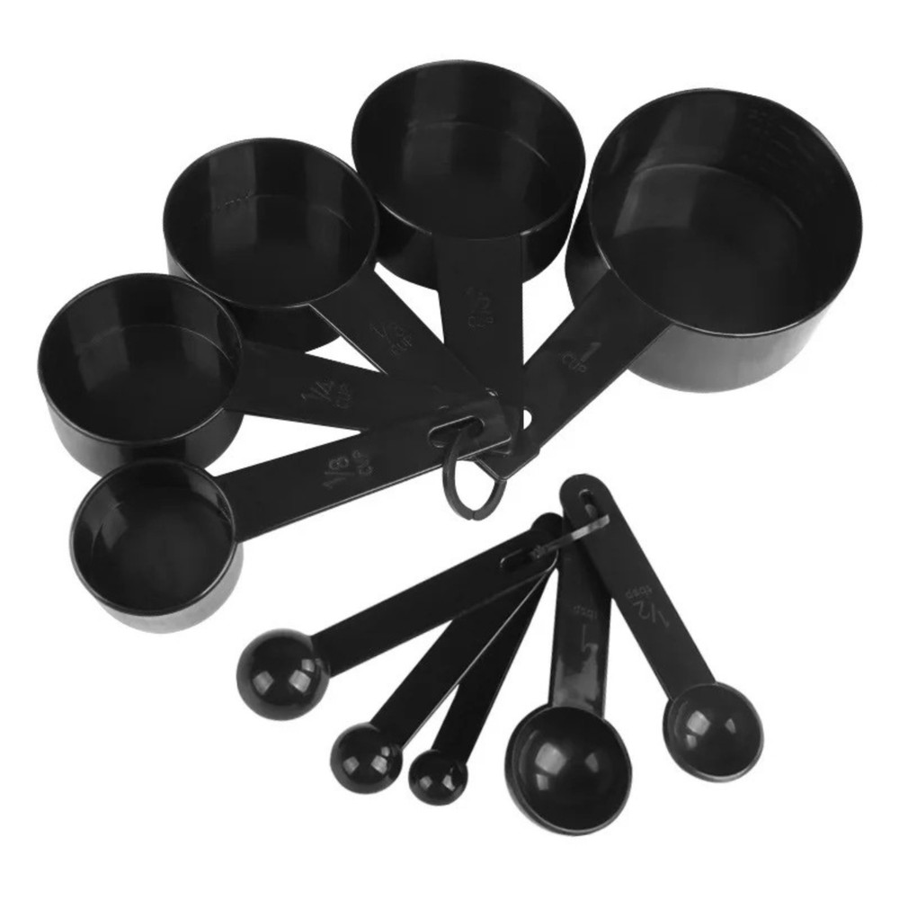 Durable Nesting Kitchen Baking Tools: Plastic Measuring Spoons and Cups Set
