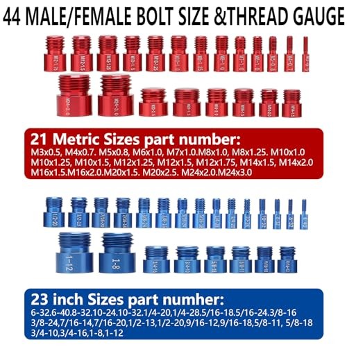 Nut and Bolt Thread Checker, Practical Thread Checker Box, 44pcs Male/Female