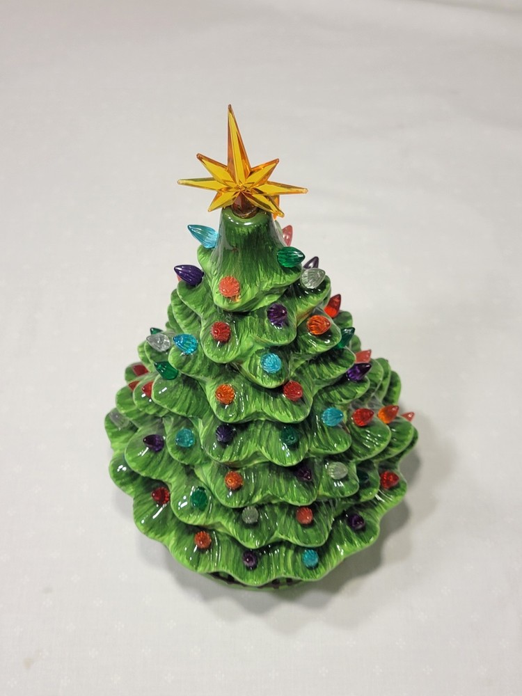 15" Pre-Lit Hand-Painted Ceramic Tabletop Christmas Tree 64 Lights Xmas