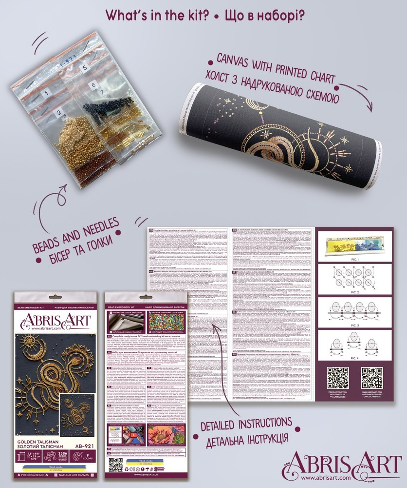 Bead Embroidery Kit "Golden talisman" Stitching Handmade Beadwork