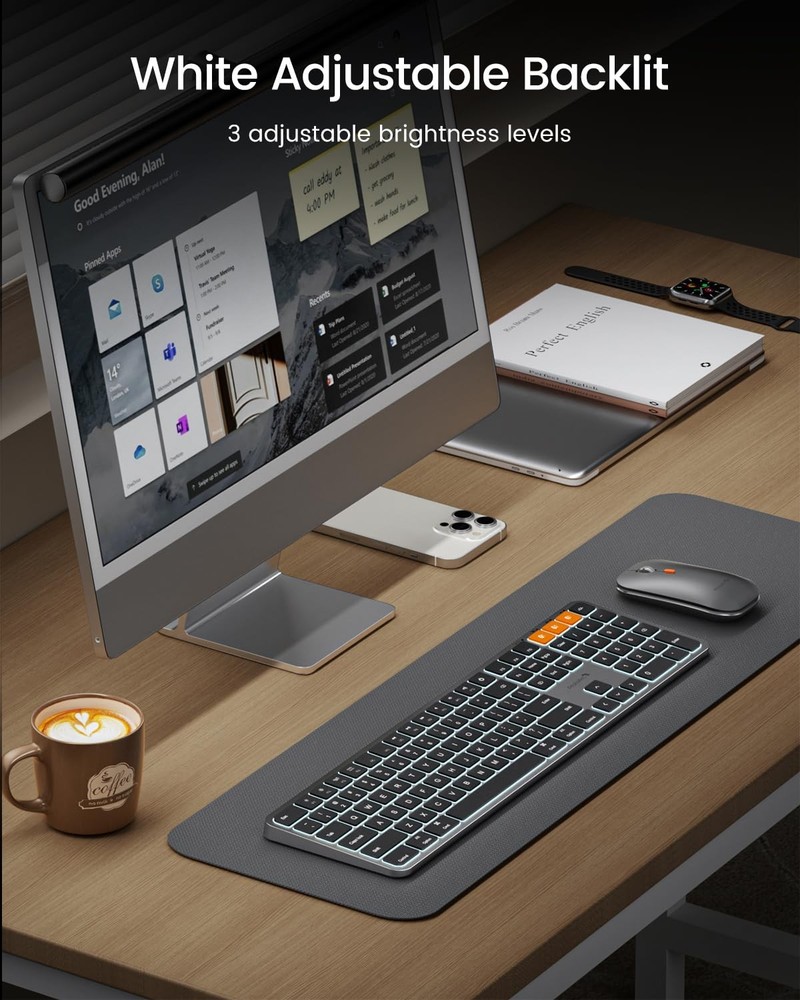 Backlit Bluetooth Keyboard and Mouse for Mac, KM100-A Full Size Wireless Keyb...