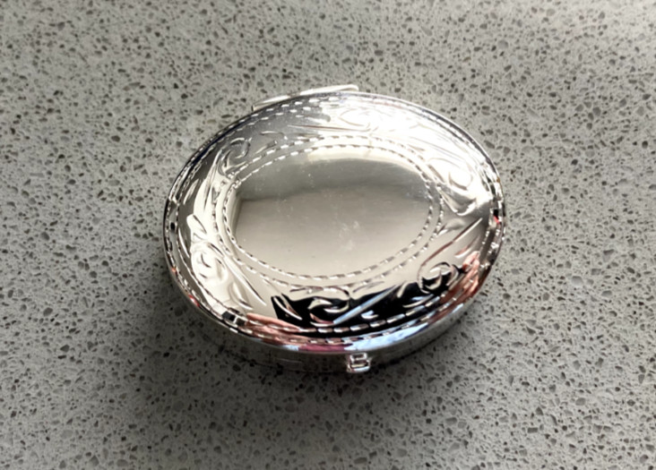 Sterling silver vintage  etched  oval pill box