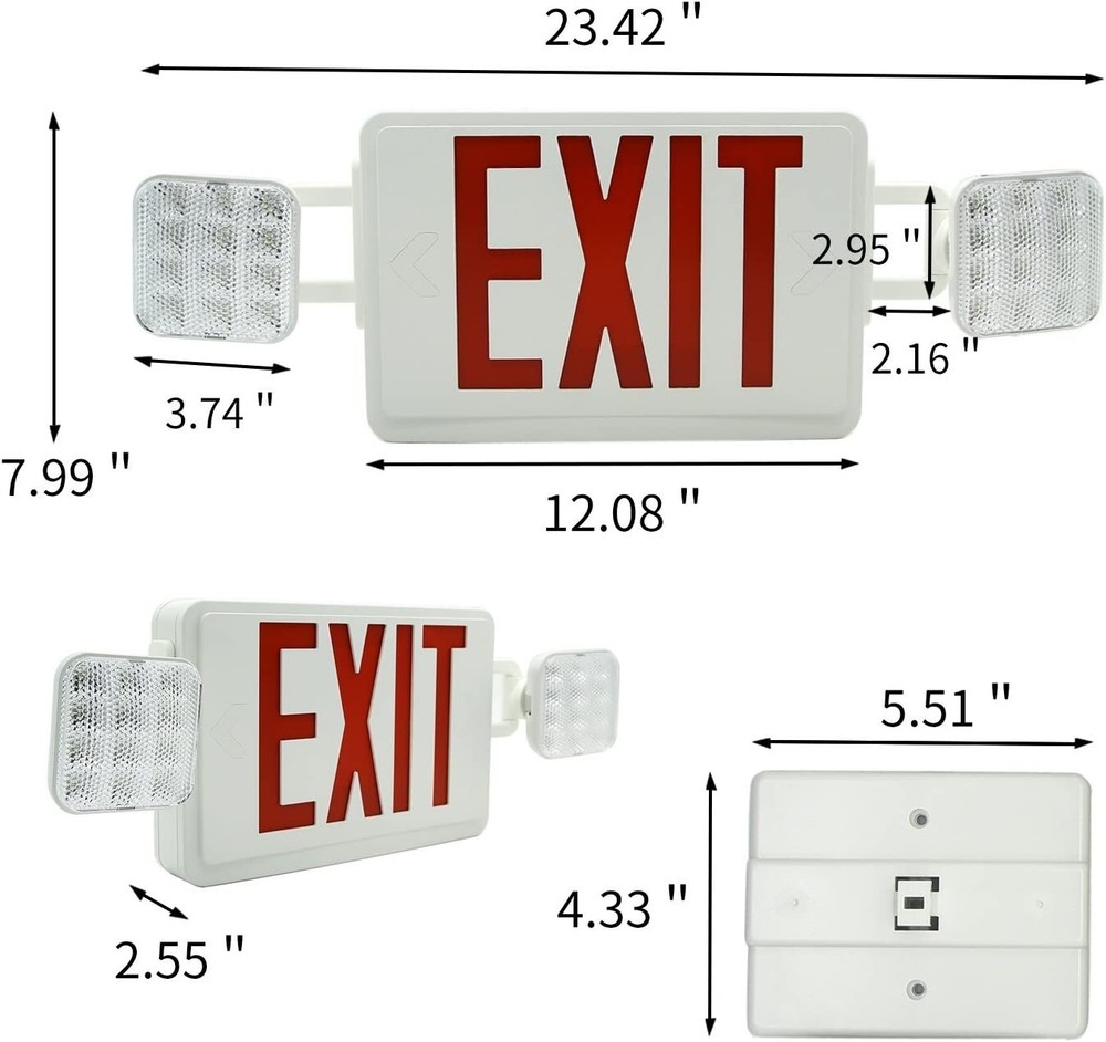 6 Pack LED Exit Sign with Emergency Light–Hi Output Compact Combo UL listed Red