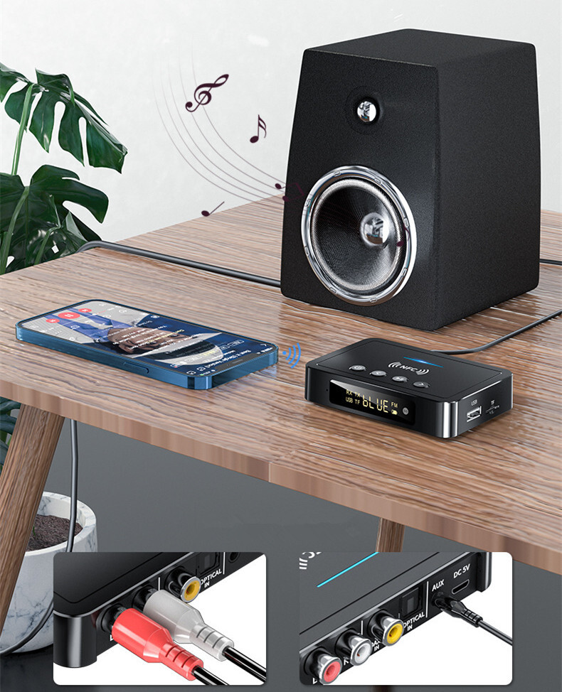 NFC Multi-Function Wireless Bluetooth 5.0 Transmitter Receiver Adapter 3.5mm AUX