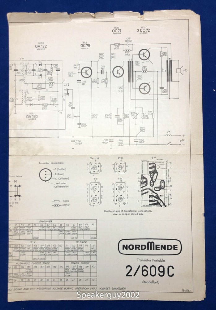 NordMende Schematic / Transistor Portable 2/609C Stradella-C