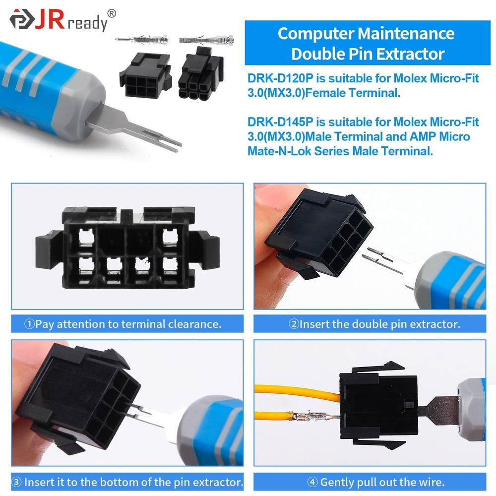 JRready ST5253-04 Molex Pin Extractor Kit Mini-Fit Jr. Extraction Molex Micro...