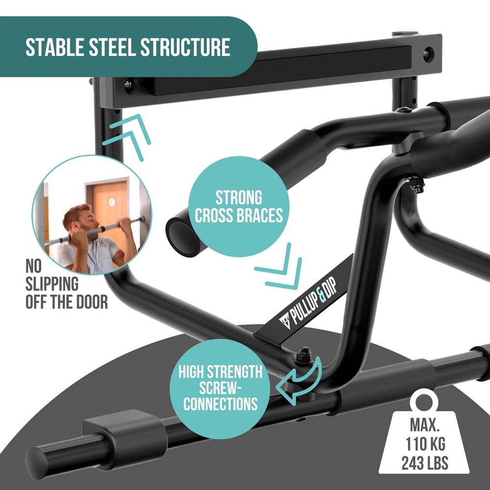 PULLUP & DIP Doorway Pull-Up Bar Without Screwing And No Slipping, Profession...