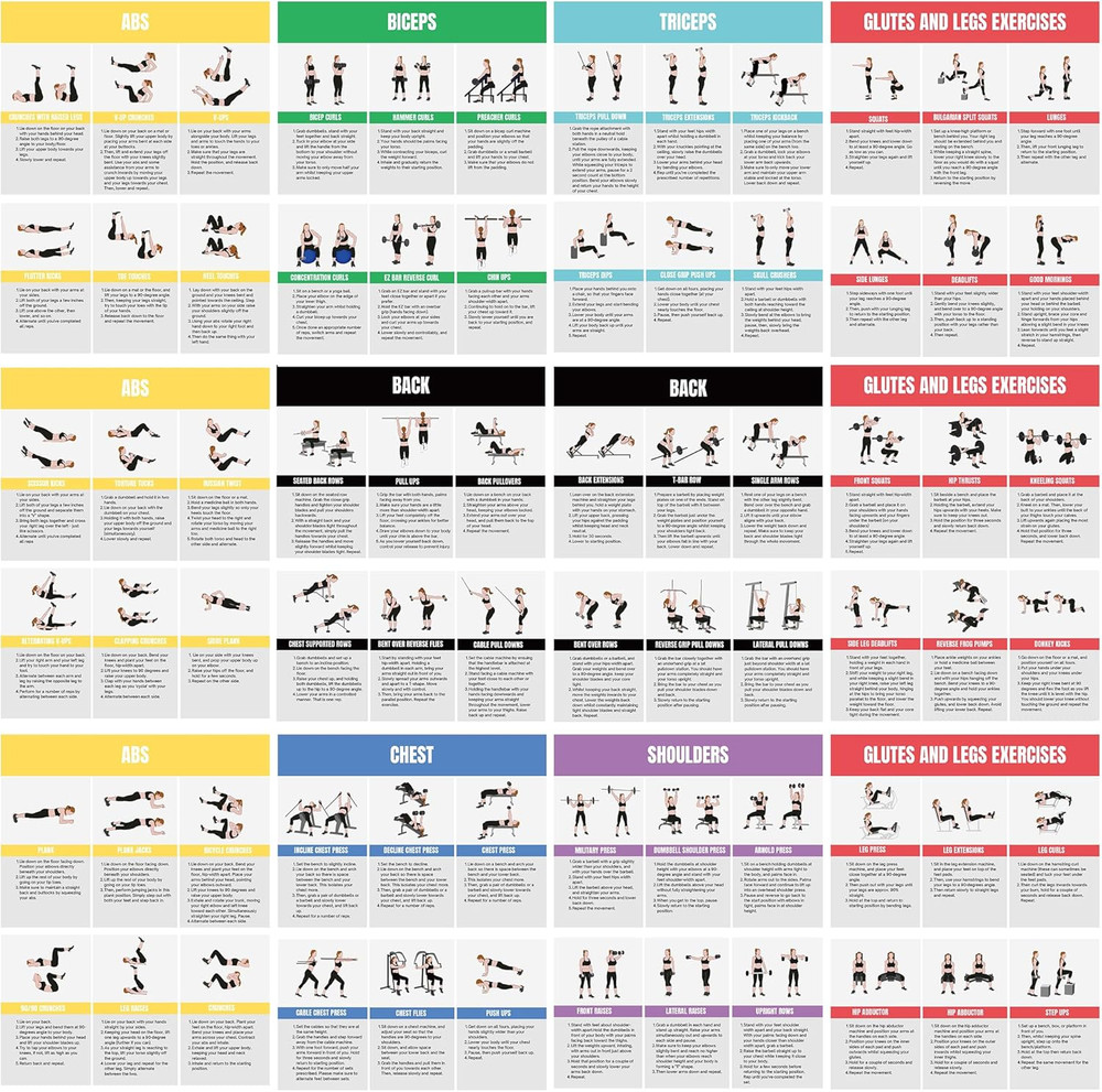 Full Body Workout Poster for Home Gym Exercise Chart for Glutes Legs Back