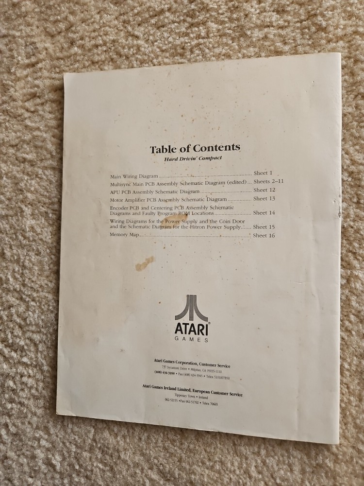 Atari Compact Hard Drivin' Schematic Package ATARI OEM Original Video Game